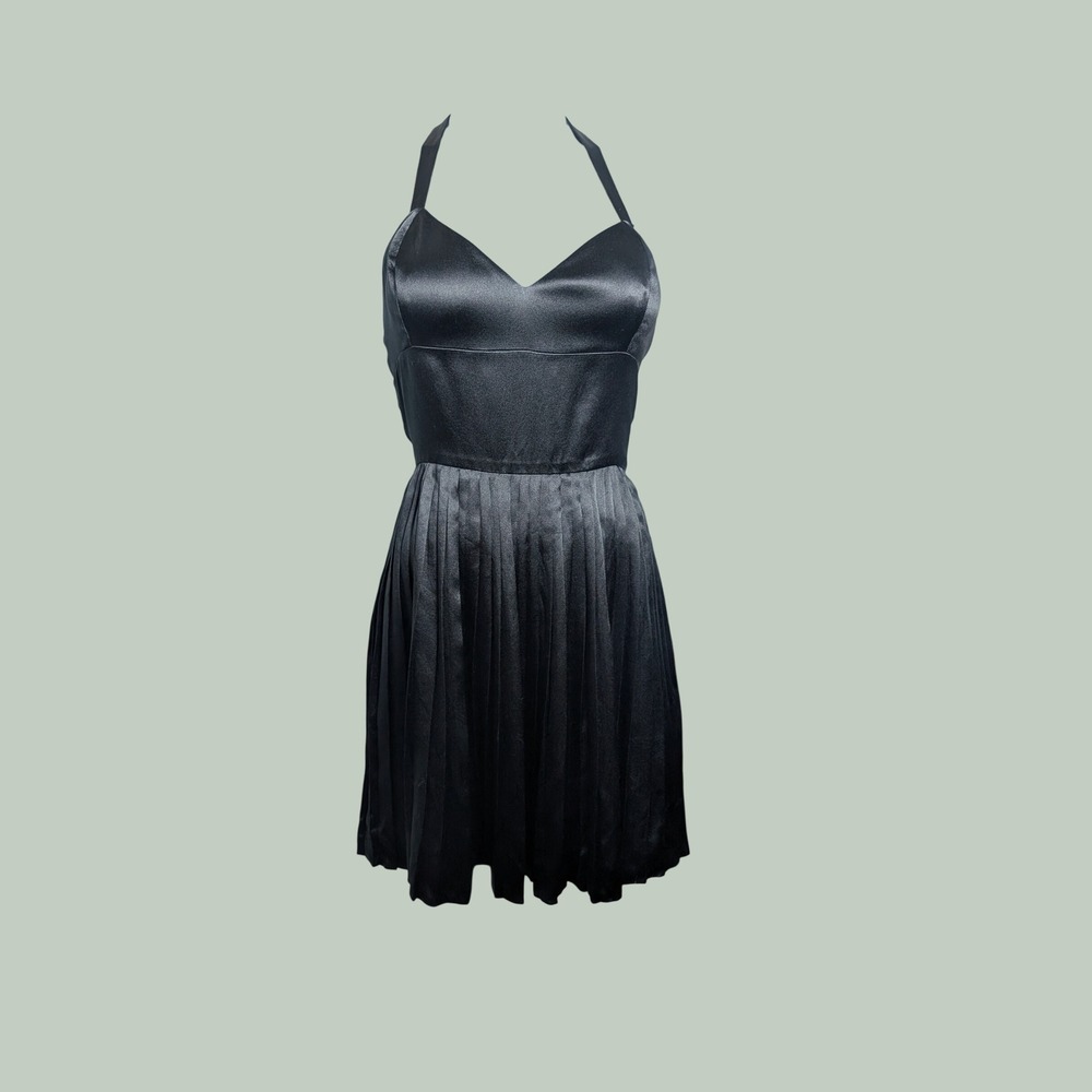 Vintage Ralph Lauren Dress 6 Black Silk Halter Pleated Cocktail Party Y2K 90s